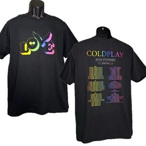 Coldplay Music of the Spheres Official World Tour 2023 LOVE Rainbow T-Shirt Sz L